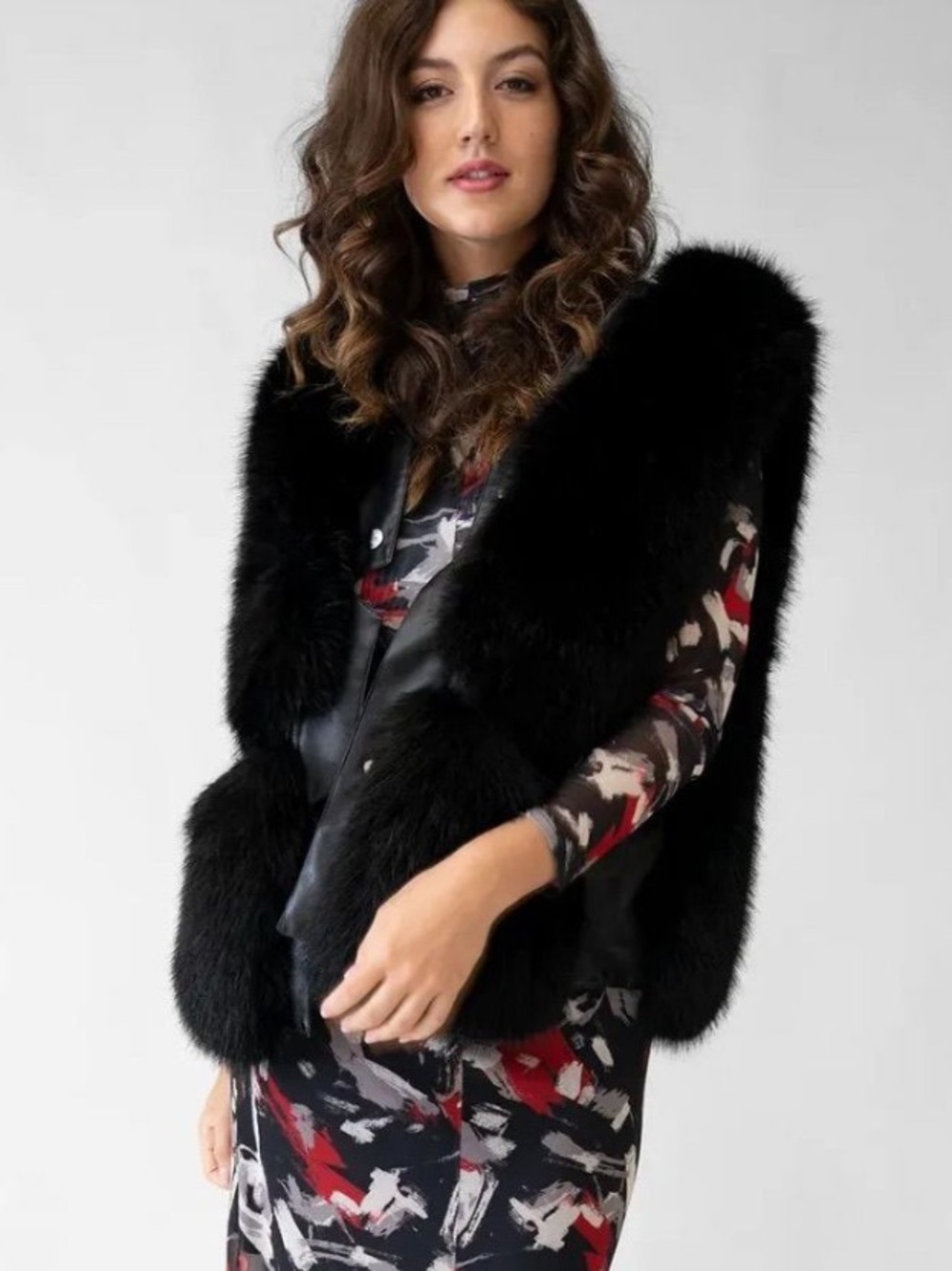 Adrienne Landau Black Faux Fur Vest NWT